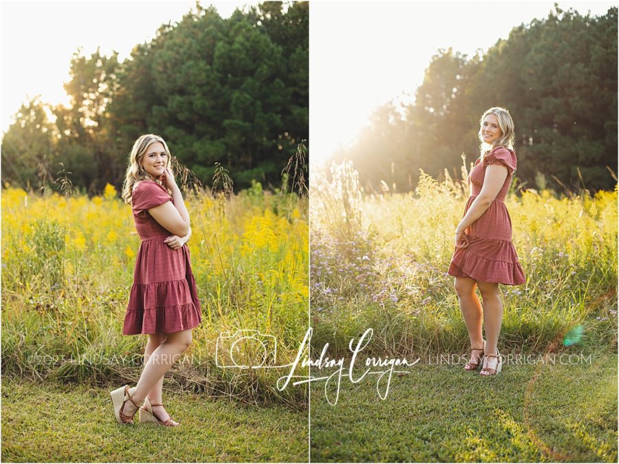 Senior portraits in a flower field in the fall
